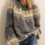 Pullover Sweater Fair Isle Yoke Relaxed Fit