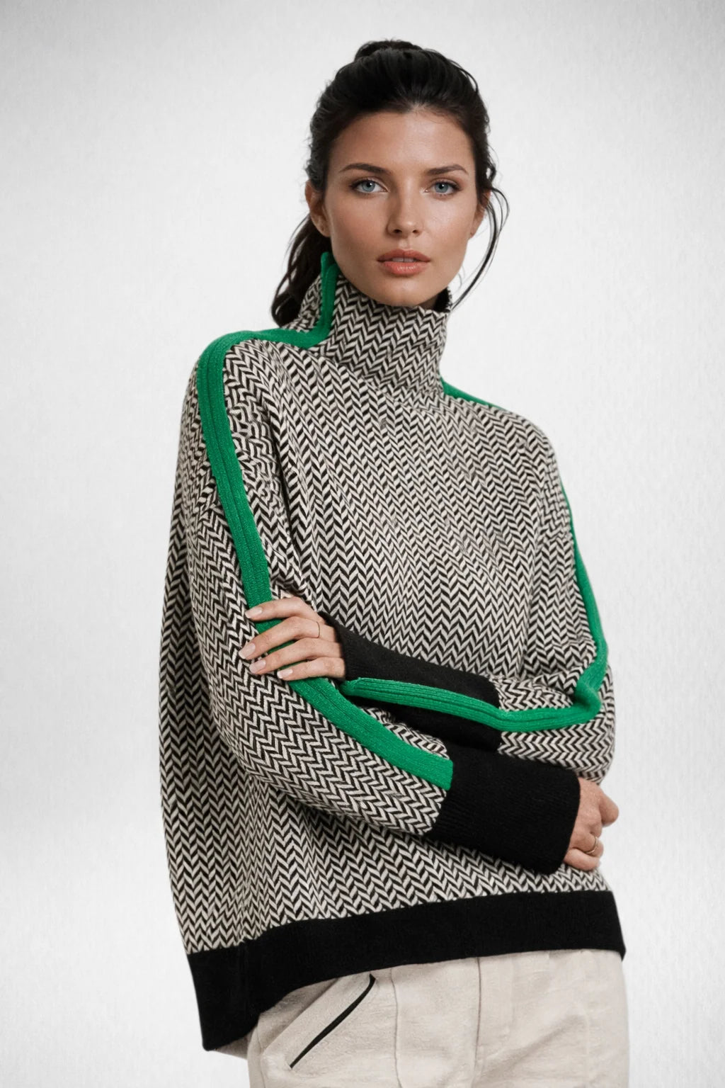 Pullover Sweater Wool Cashmere Blend Roll Neck