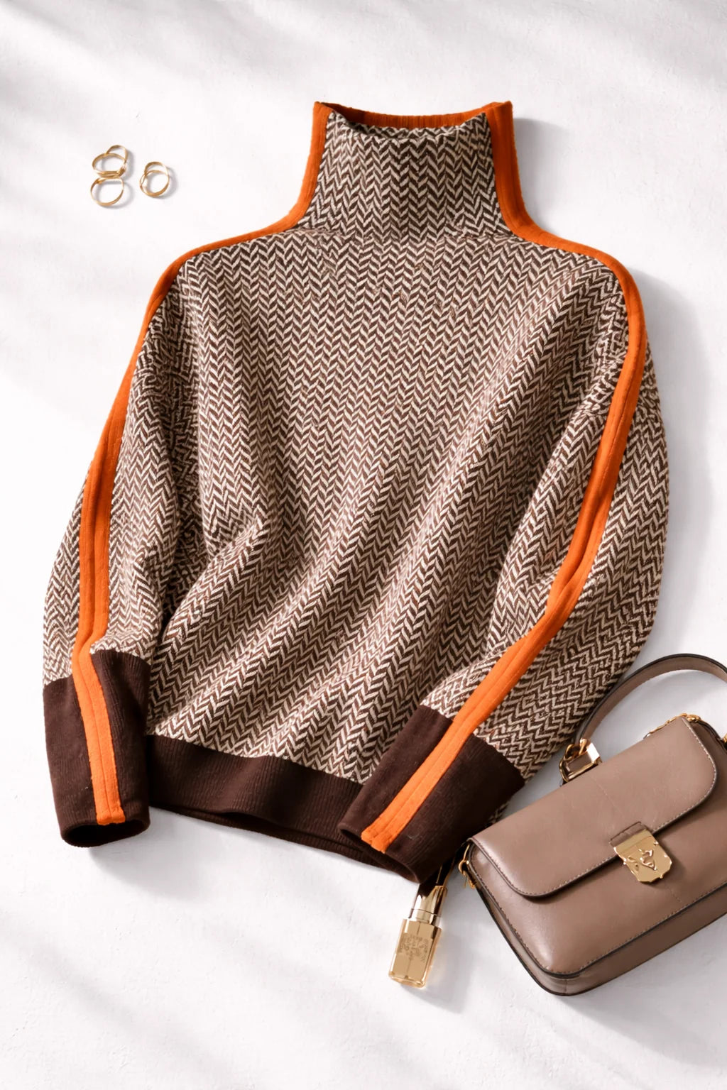 Pullover Sweater Wool Cashmere Blend Roll Neck