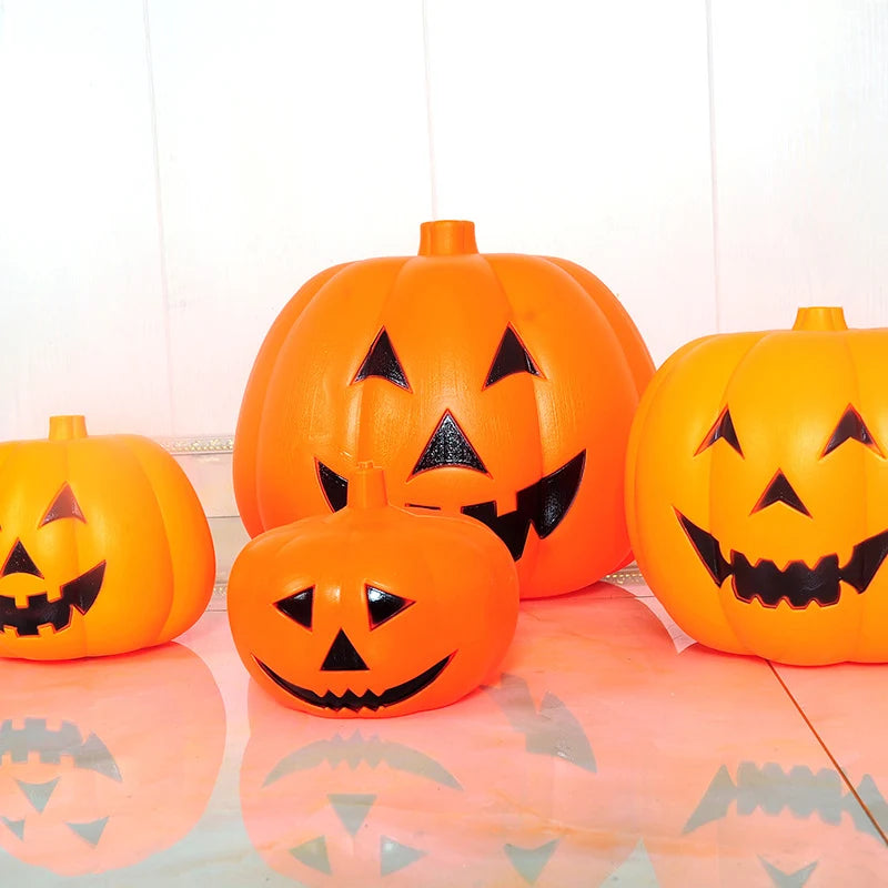 Pumpkin Decoration Vibrant Orange Carved Face Indoor & Outdoor