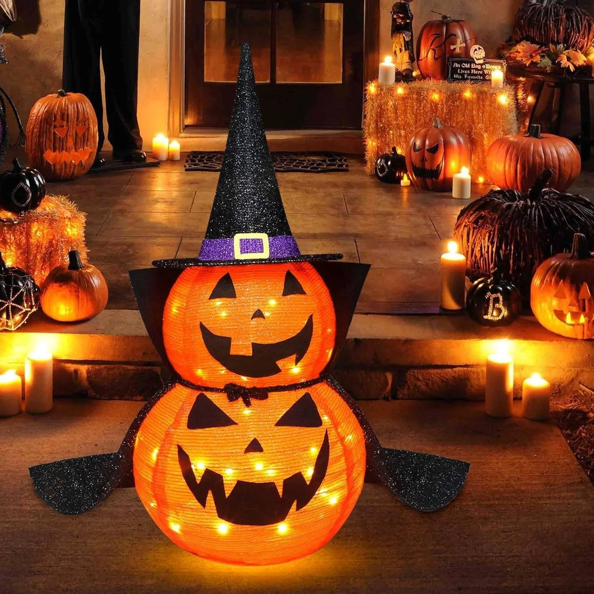 Pumpkin Decorations 3 Ft Warm LED Set of 2