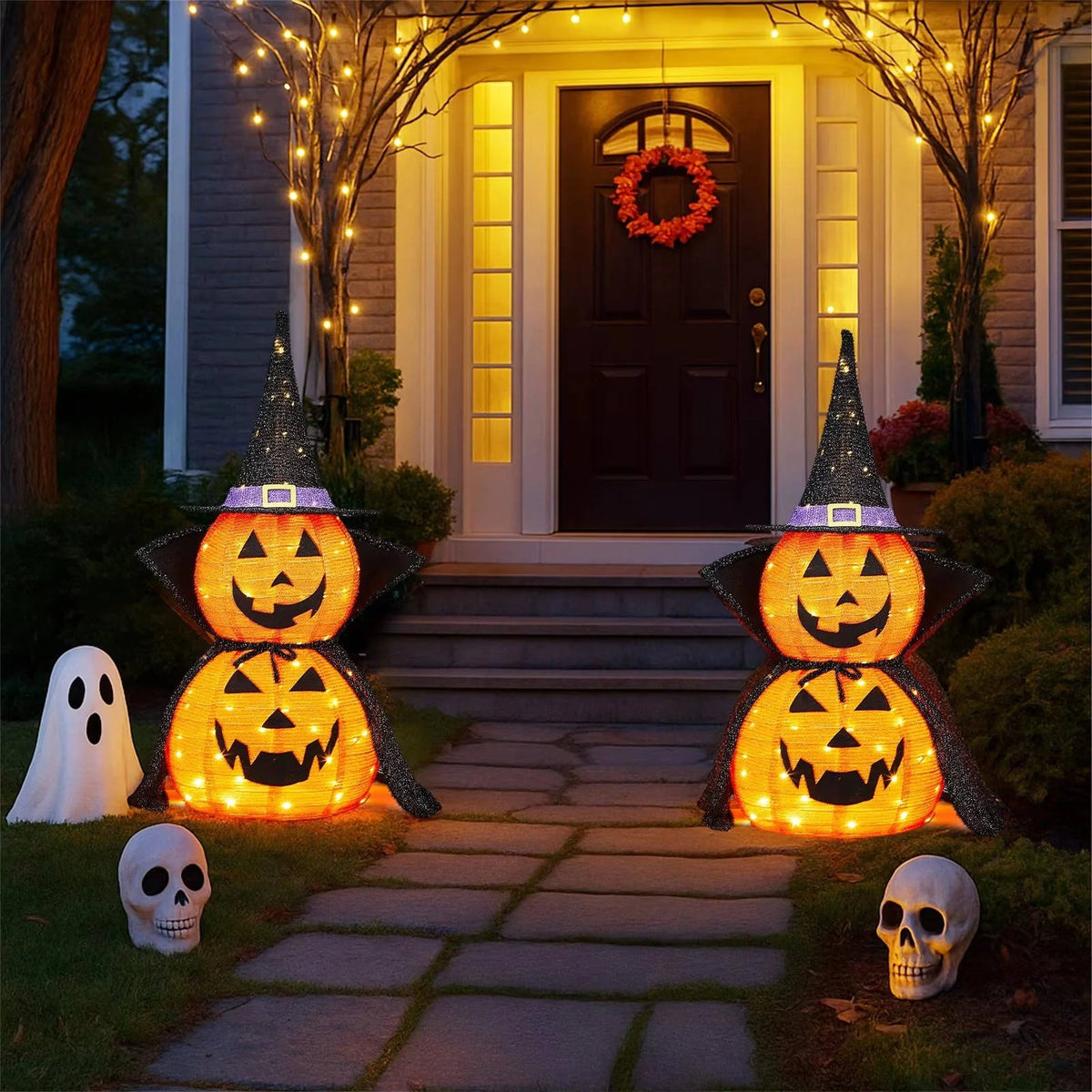 Pumpkin Decorations 3 Ft Warm LED Set of 2