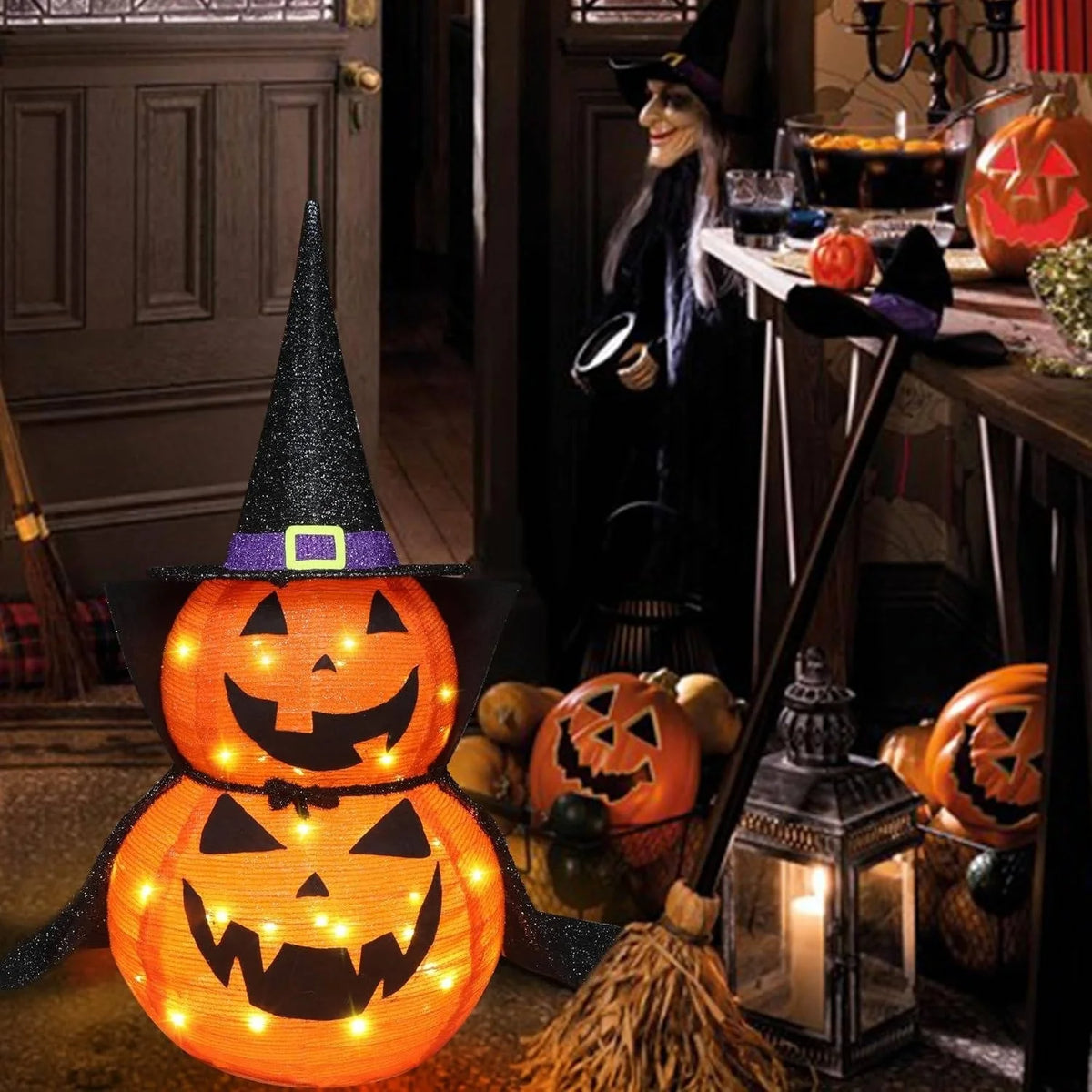 Pumpkin Decorations 3 Ft Warm LED Set of 2