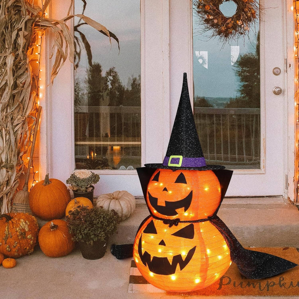 Pumpkin Decorations 3 Ft Warm LED Set of 2
