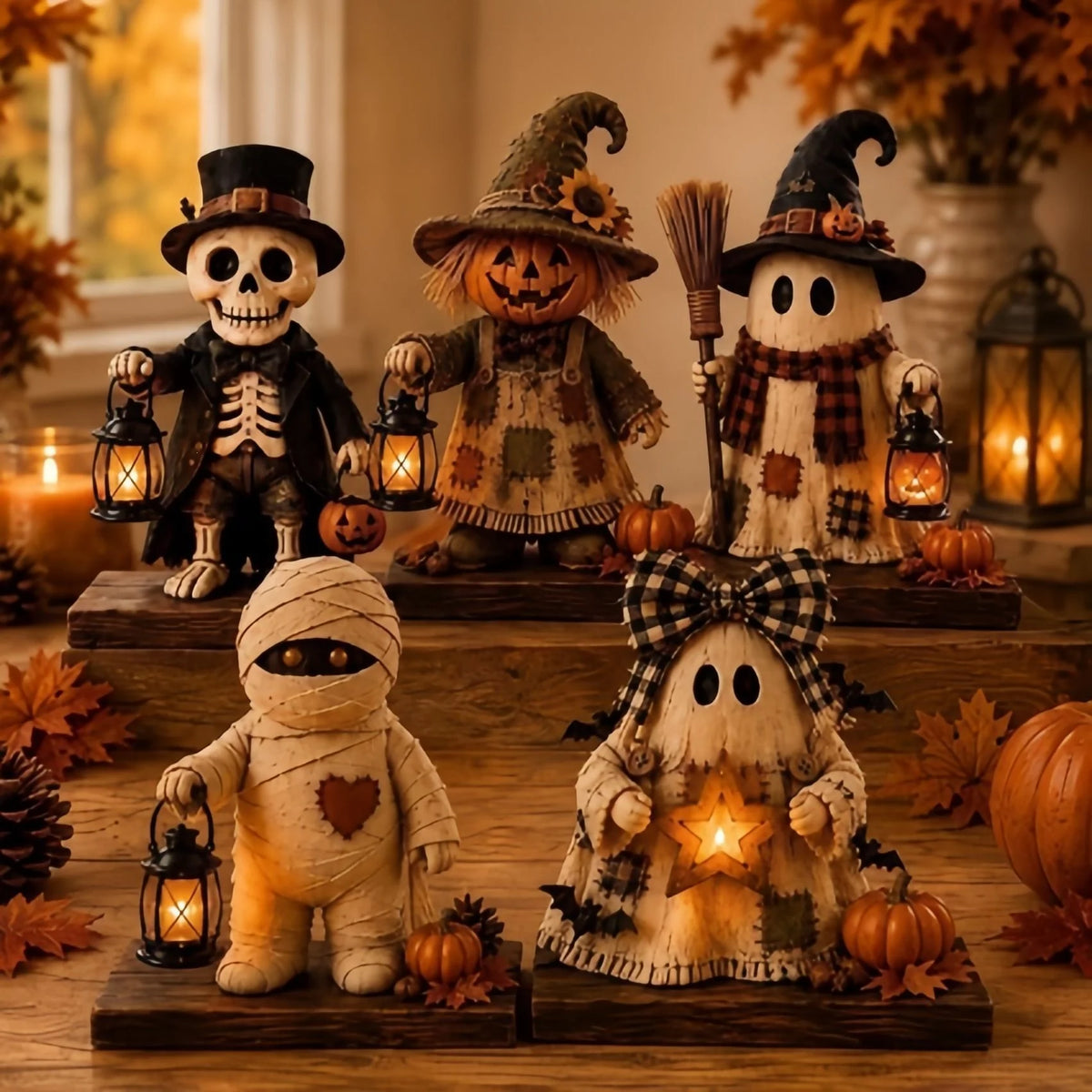 Pumpkin Lantern Handcrafted Rustic LED Compatible