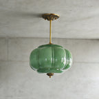Pumpkin-Style Green Glass Pendant Light (Dimmable)
