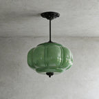 Pumpkin-Style Green Glass Pendant Light (Dimmable)