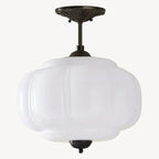 Pumpkin-Style Green Glass Pendant Light (Dimmable)