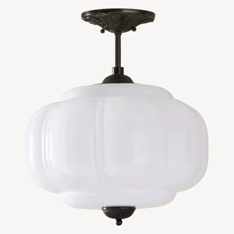 Pumpkin-Style Green Glass Pendant Light (Dimmable)