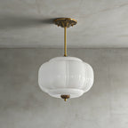Pumpkin-Style Green Glass Pendant Light (Dimmable)