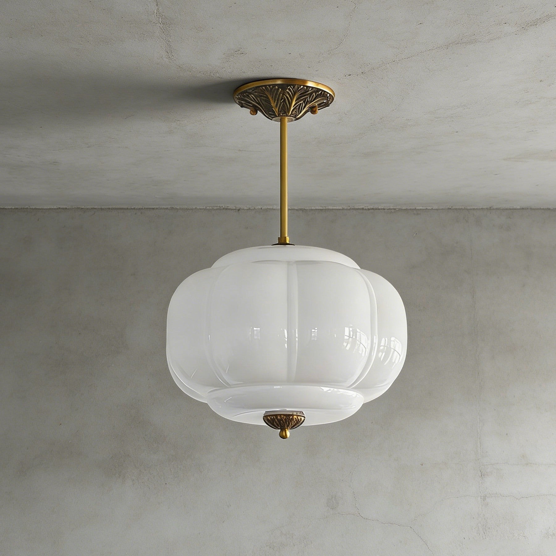 Pumpkin-Style Green Glass Pendant Light (Dimmable)