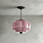 Pumpkin-Style Green Glass Pendant Light (Dimmable)