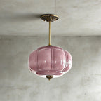 Pumpkin-Style Green Glass Pendant Light (Dimmable)