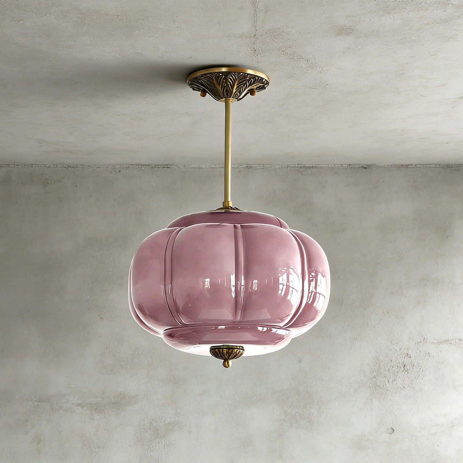 Pumpkin-Style Green Glass Pendant Light (Dimmable)