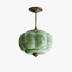 Pumpkin-Style Green Glass Pendant Light (Dimmable)