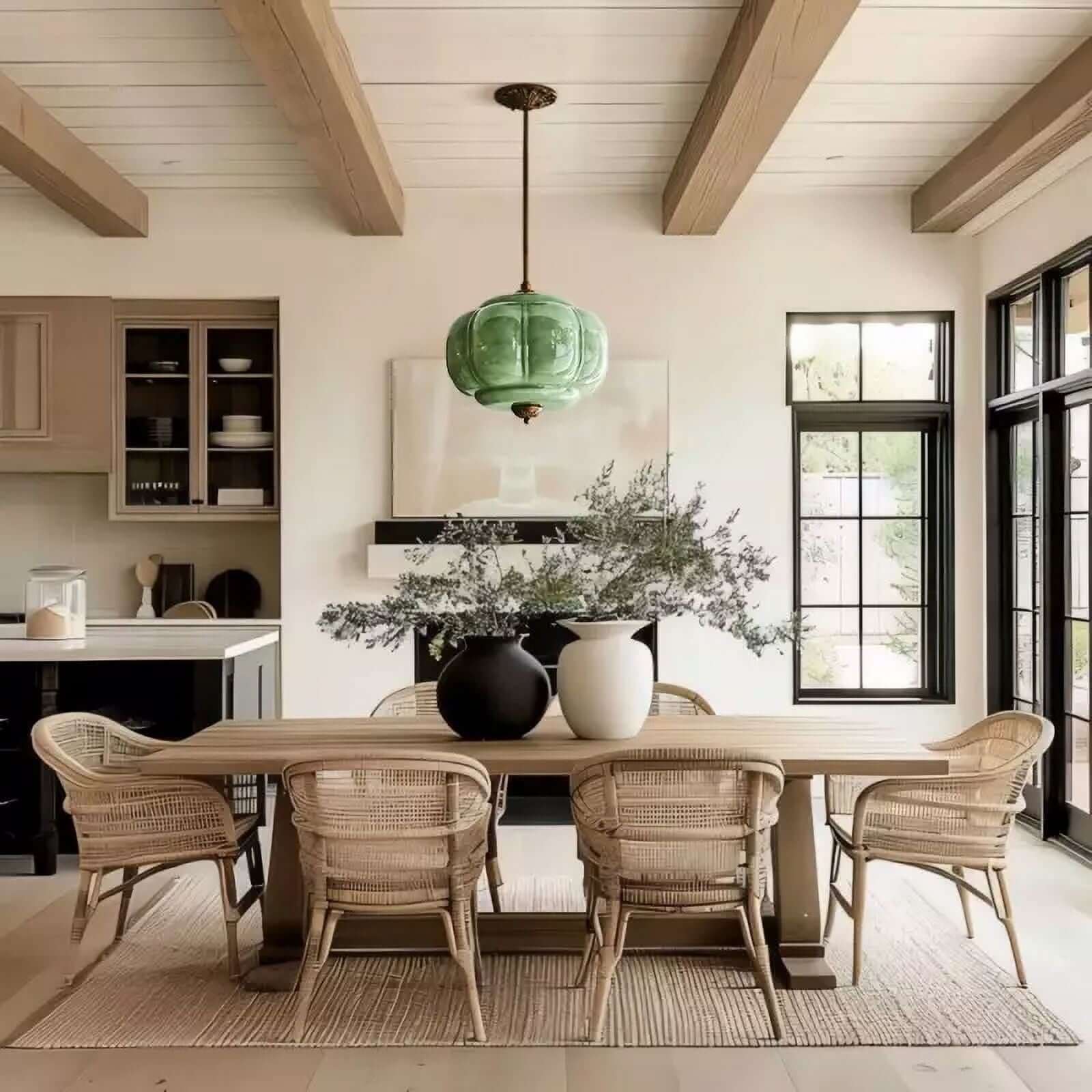 Pumpkin-Style Green Glass Pendant Light (Dimmable)