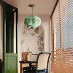 Pumpkin-Style Green Glass Pendant Light (Dimmable)