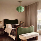 Pumpkin-Style Green Glass Pendant Light (Dimmable)