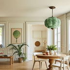 Pumpkin-Style Green Glass Pendant Light (Dimmable)