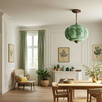 Pumpkin-Style Green Glass Pendant Light (Dimmable)
