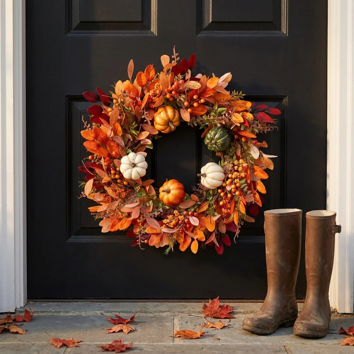 Pumpkin Wreath Handcrafted Artificial Pumpkins & Eucalyptus
