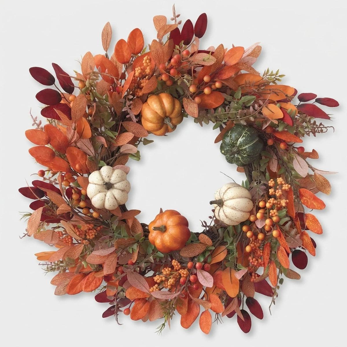 Pumpkin Wreath Handcrafted Artificial Pumpkins & Eucalyptus