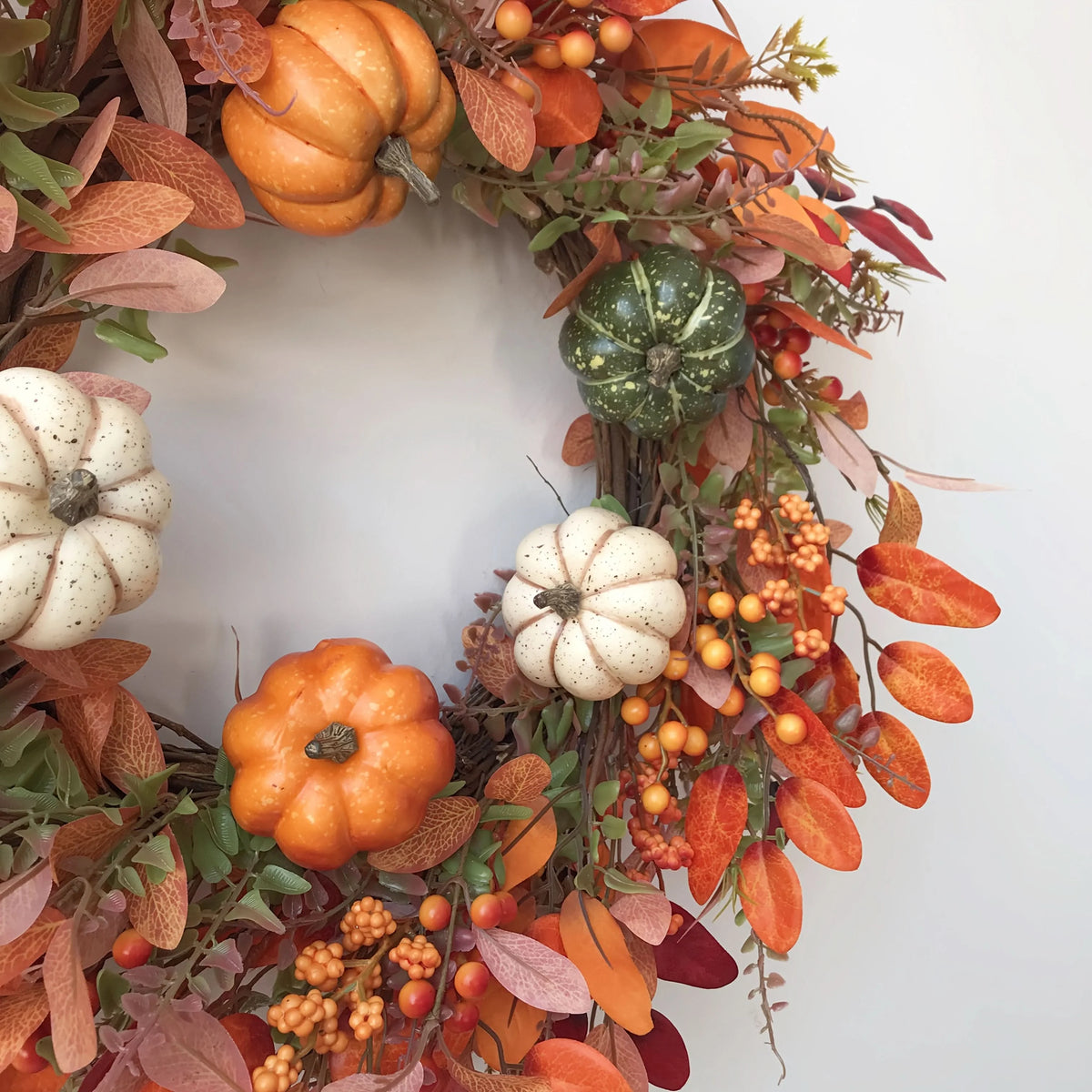 Pumpkin Wreath Handcrafted Artificial Pumpkins & Eucalyptus