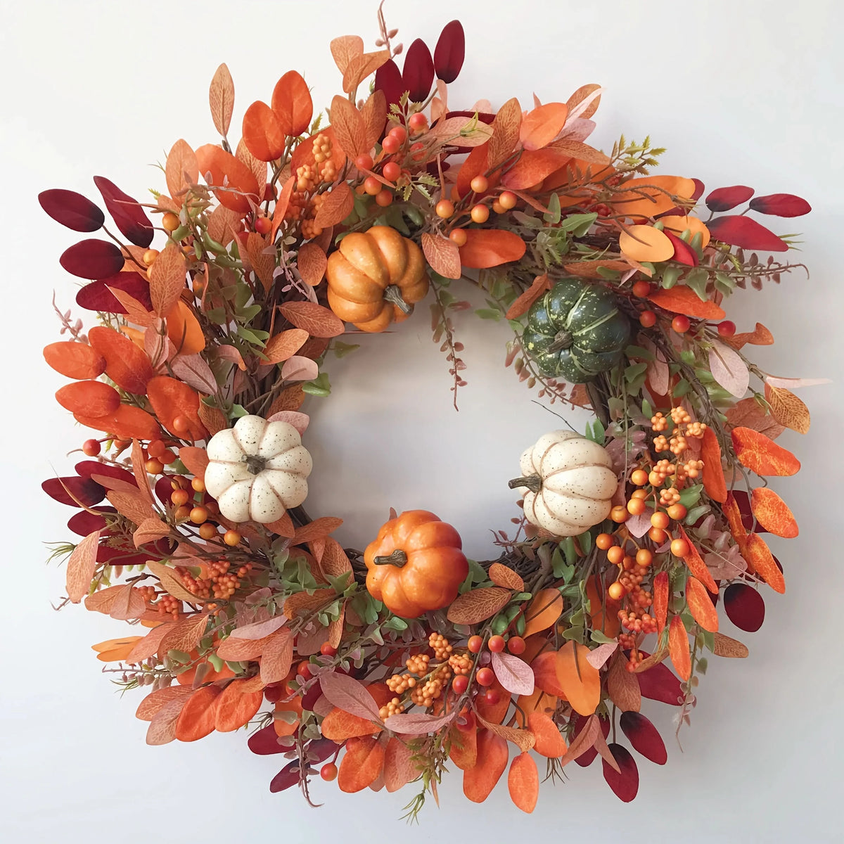 Pumpkin Wreath Handcrafted Artificial Pumpkins & Eucalyptus