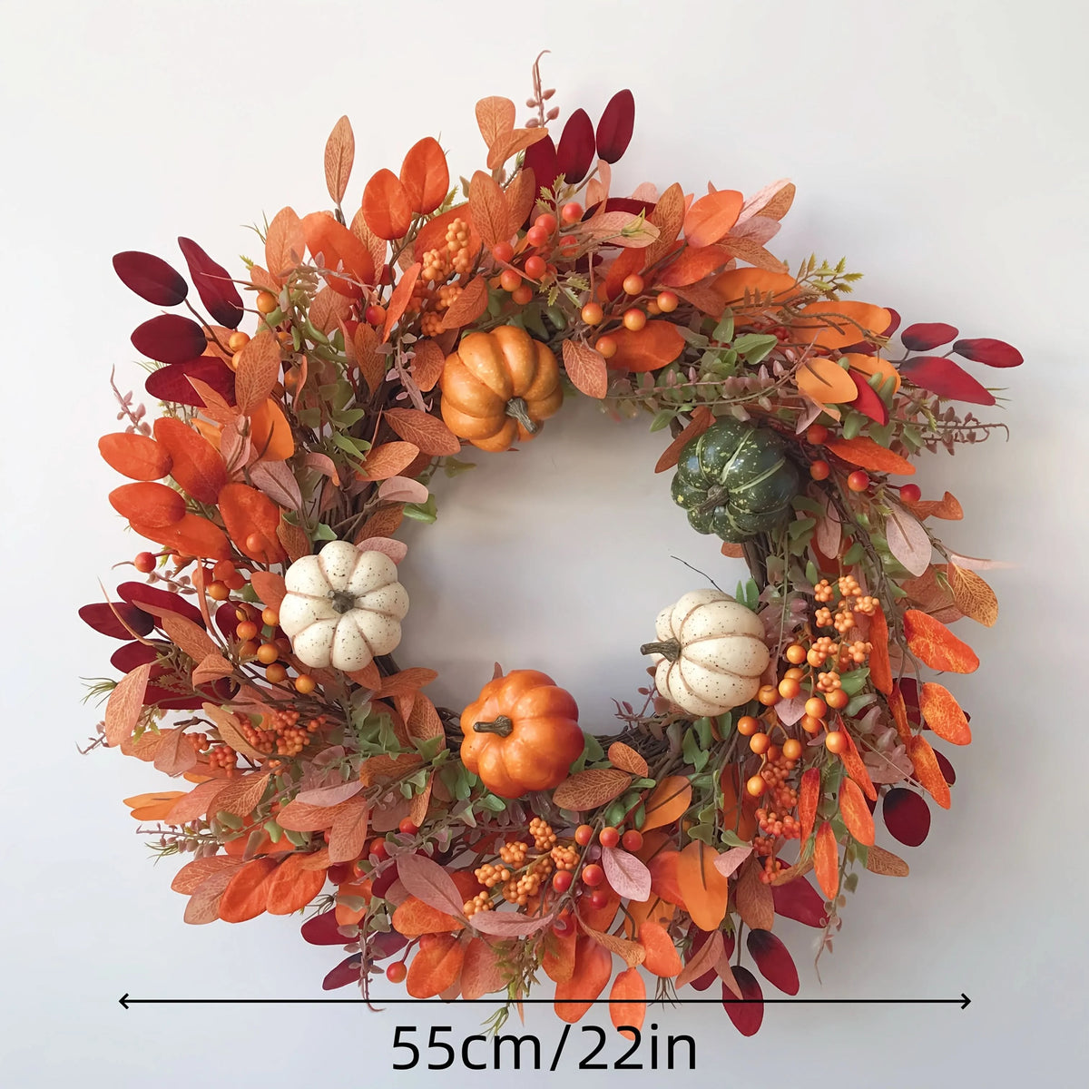 Pumpkin Wreath Handcrafted Artificial Pumpkins & Eucalyptus