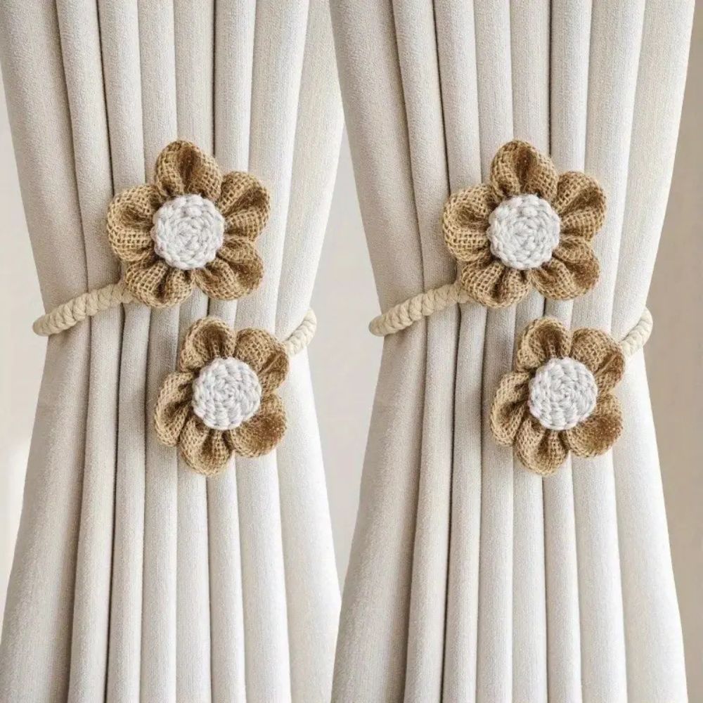 Punch-Free Floral Hemp Curtain Tiebacks (Set of 2)