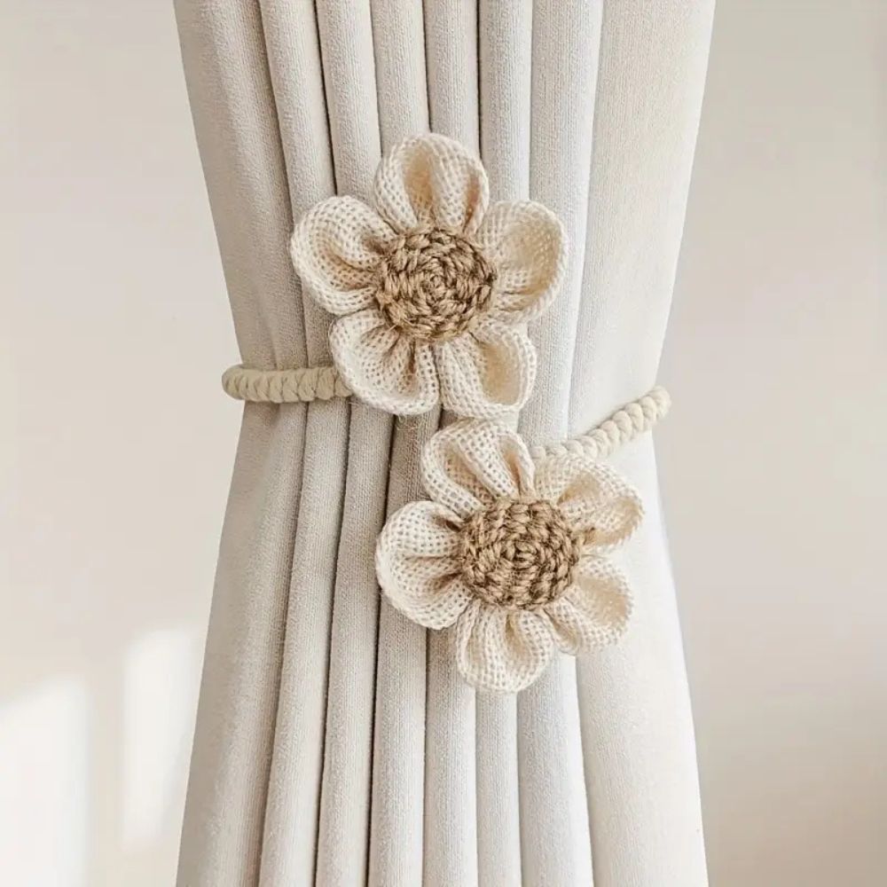 Punch-Free Floral Hemp Curtain Tiebacks (Set of 2)