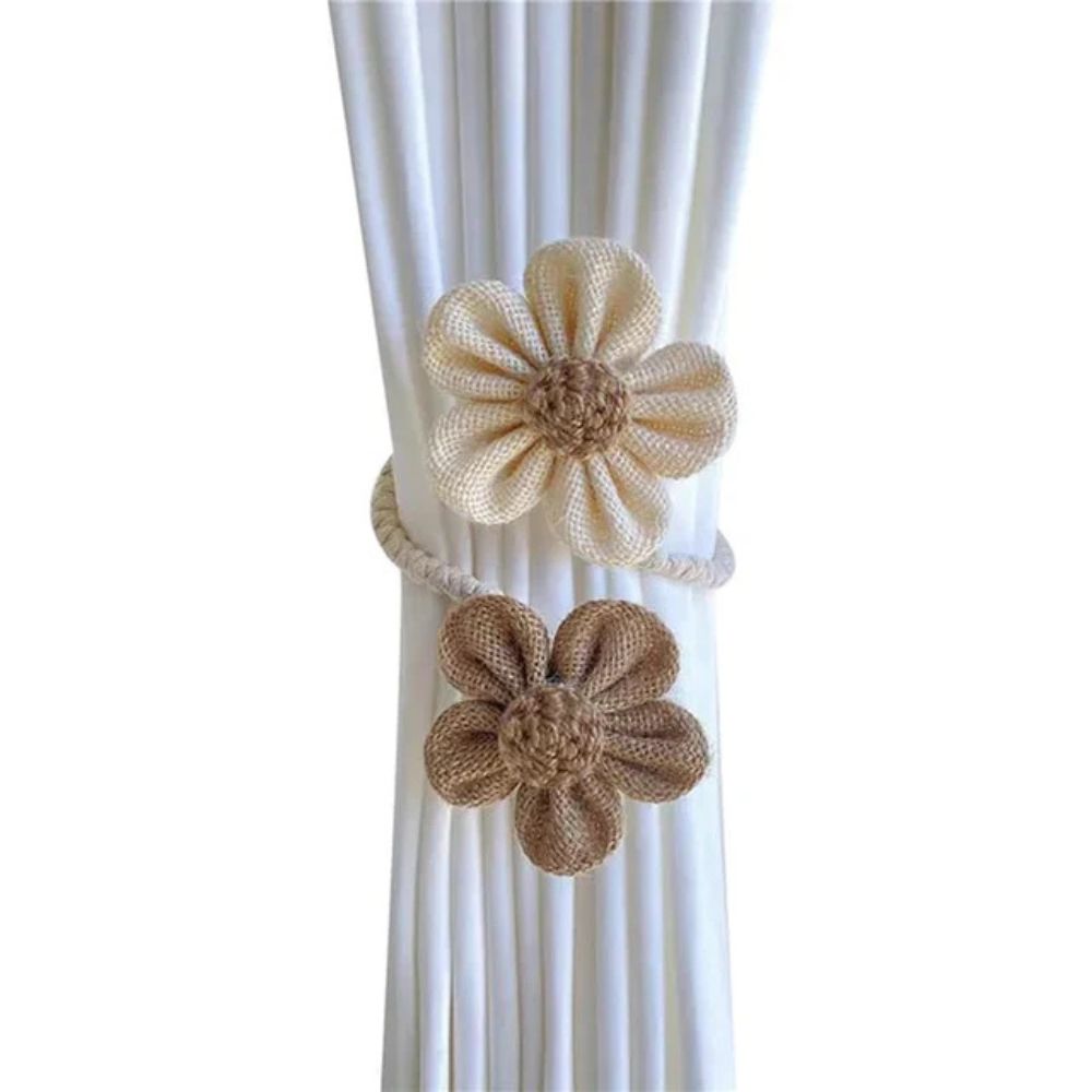 Punch-Free Floral Hemp Curtain Tiebacks (Set of 2)