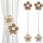 Punch-Free Floral Hemp Curtain Tiebacks (Set of 2)