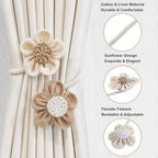 Punch-Free Floral Hemp Curtain Tiebacks (Set of 2)