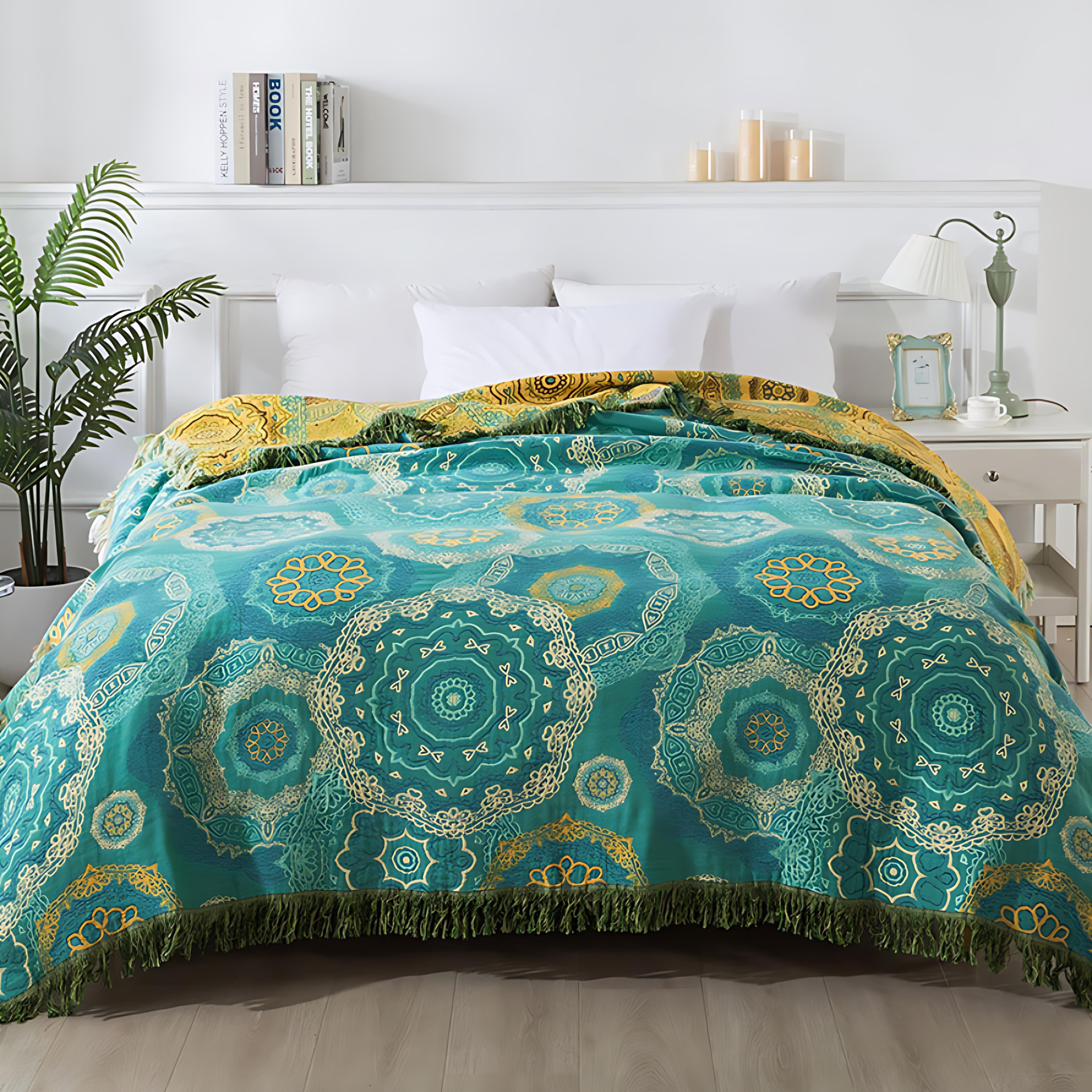 Pure Cotton Four-Season Teal Mandala Blanket