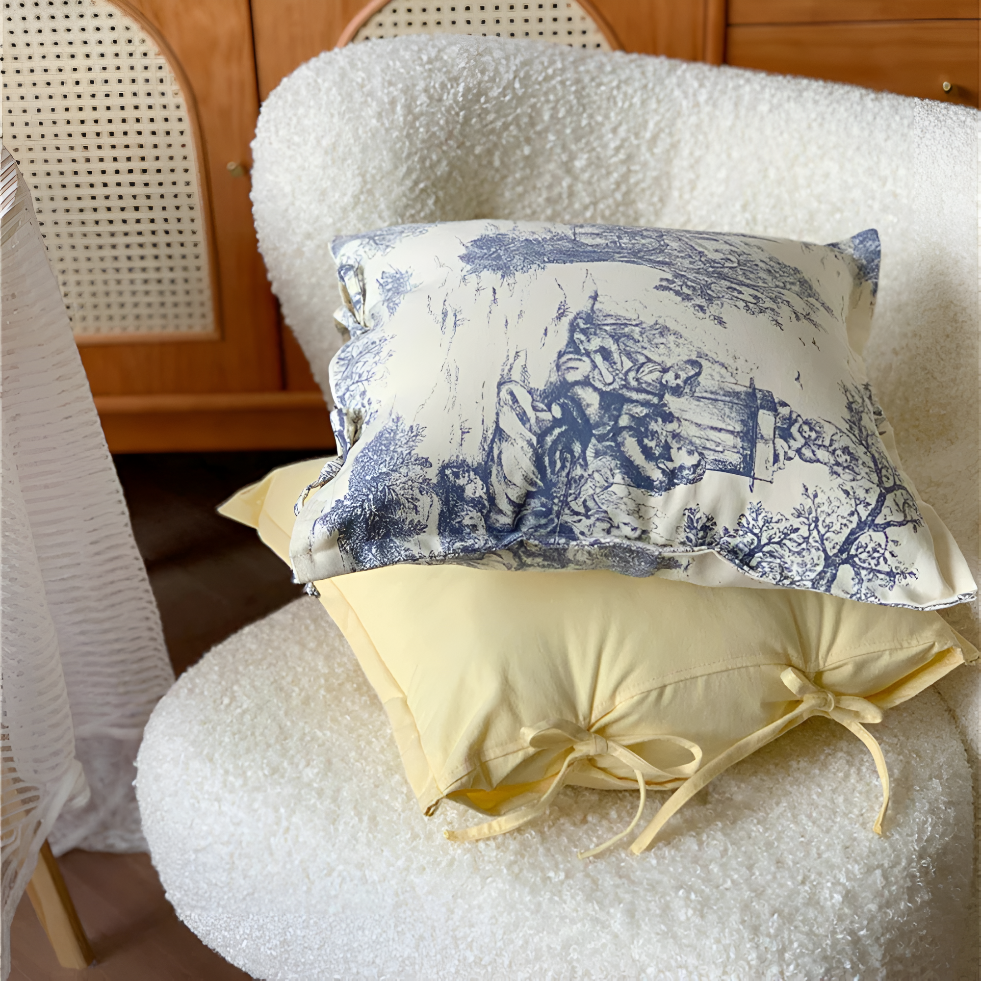 Pure Cotton French Jouy Cushion Cover (18x18 in)