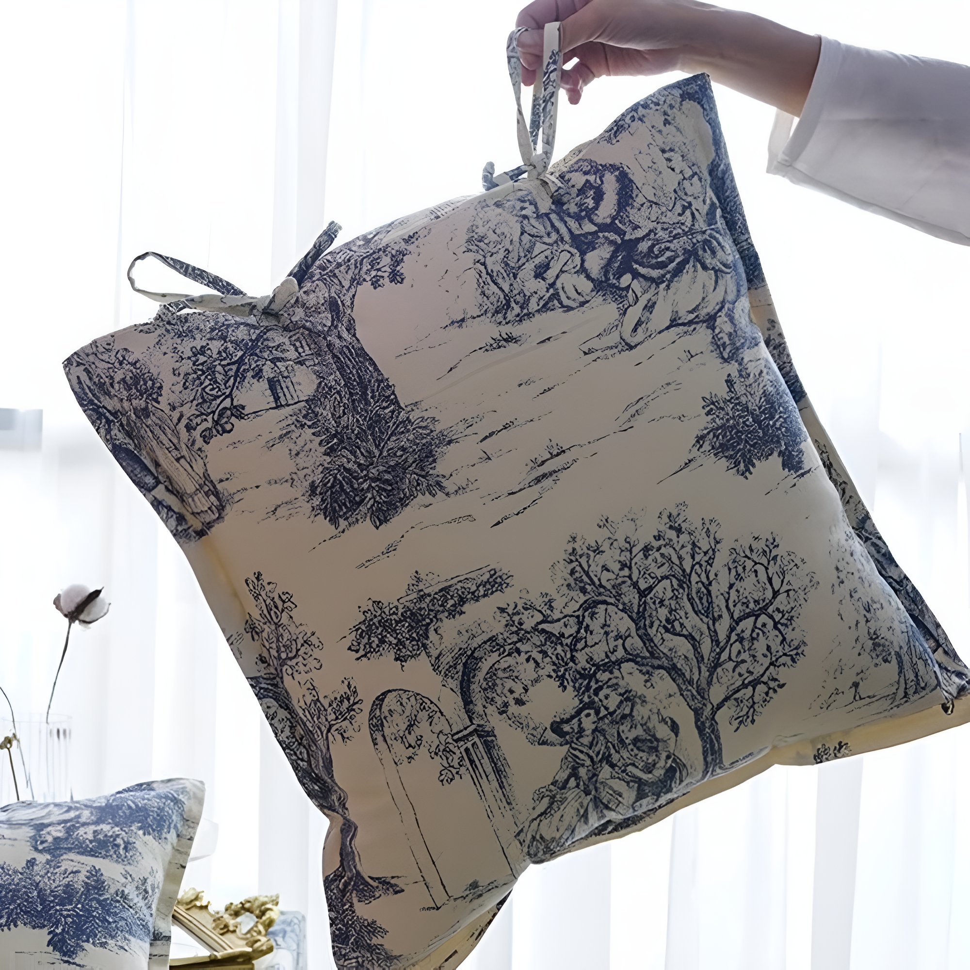 Pure Cotton French Jouy Cushion Cover (18x18 in)