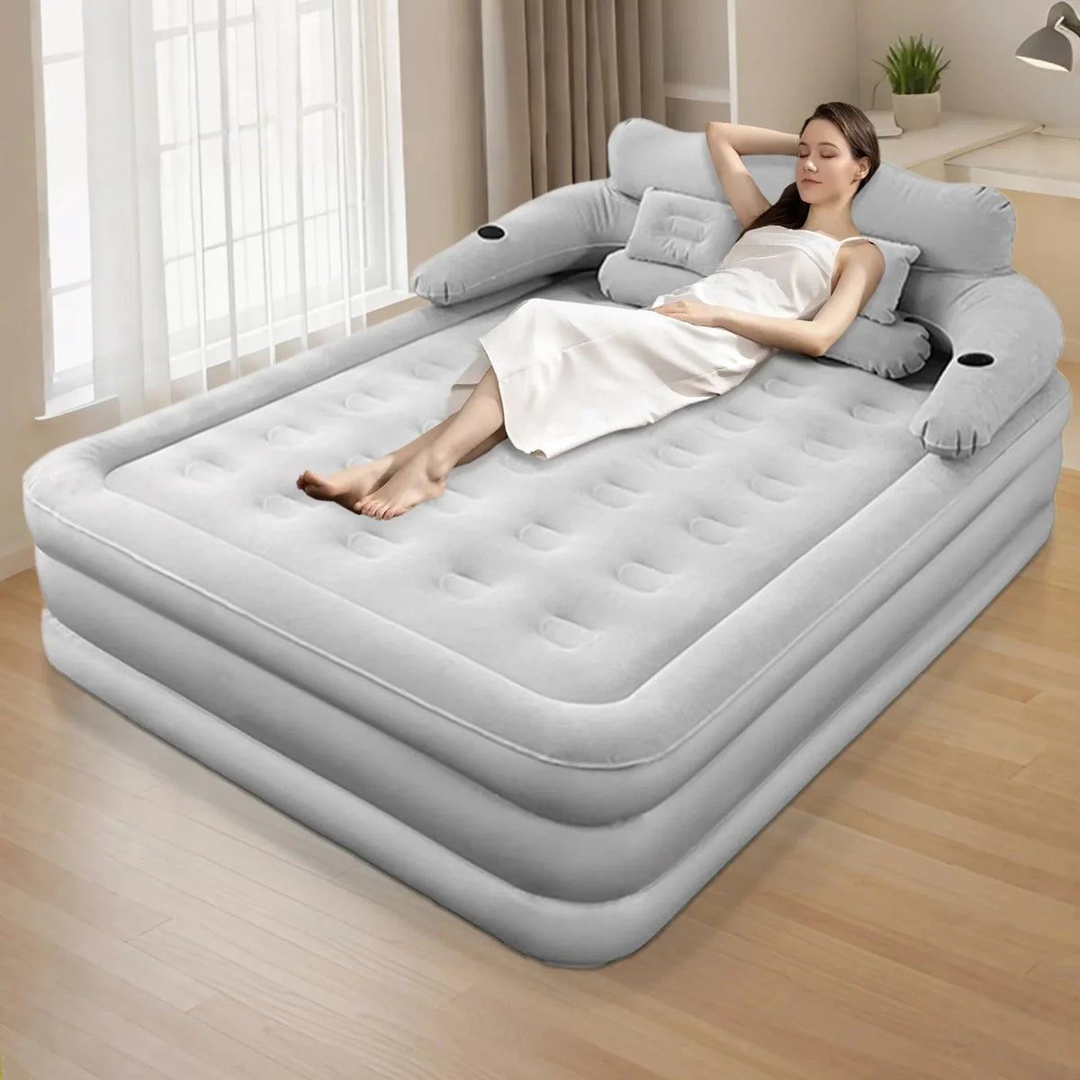 Queen Air Mattress Elevated Backrest & Electric Pump