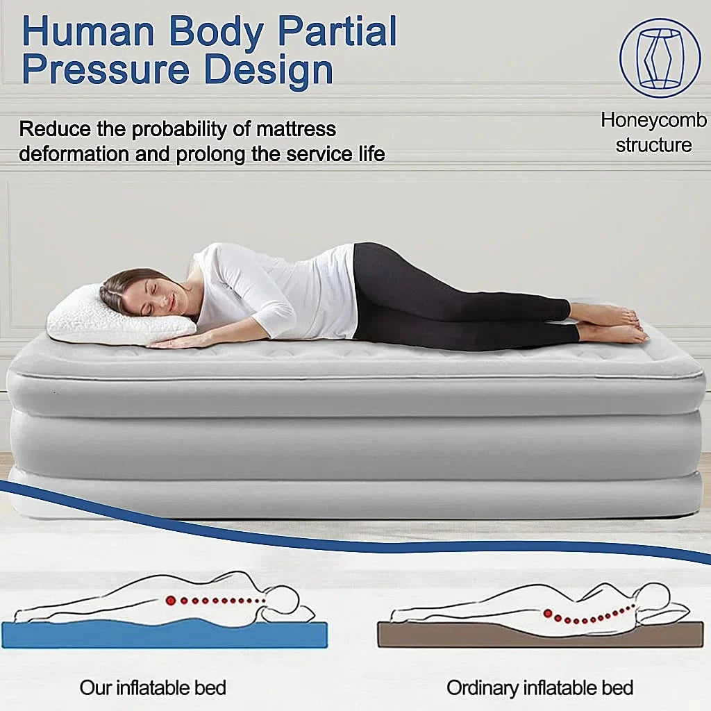 Queen Air Mattress Elevated Backrest & Electric Pump
