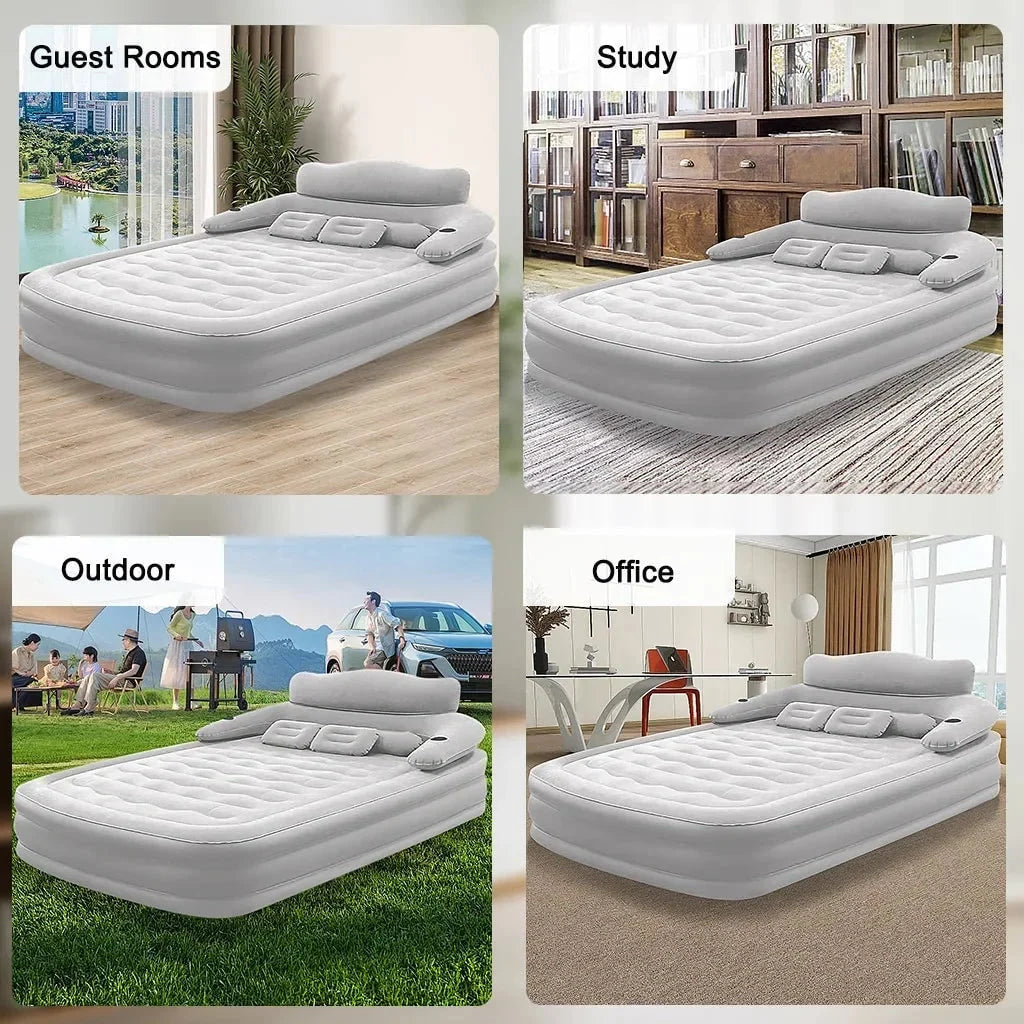 Queen Air Mattress Elevated Backrest & Electric Pump