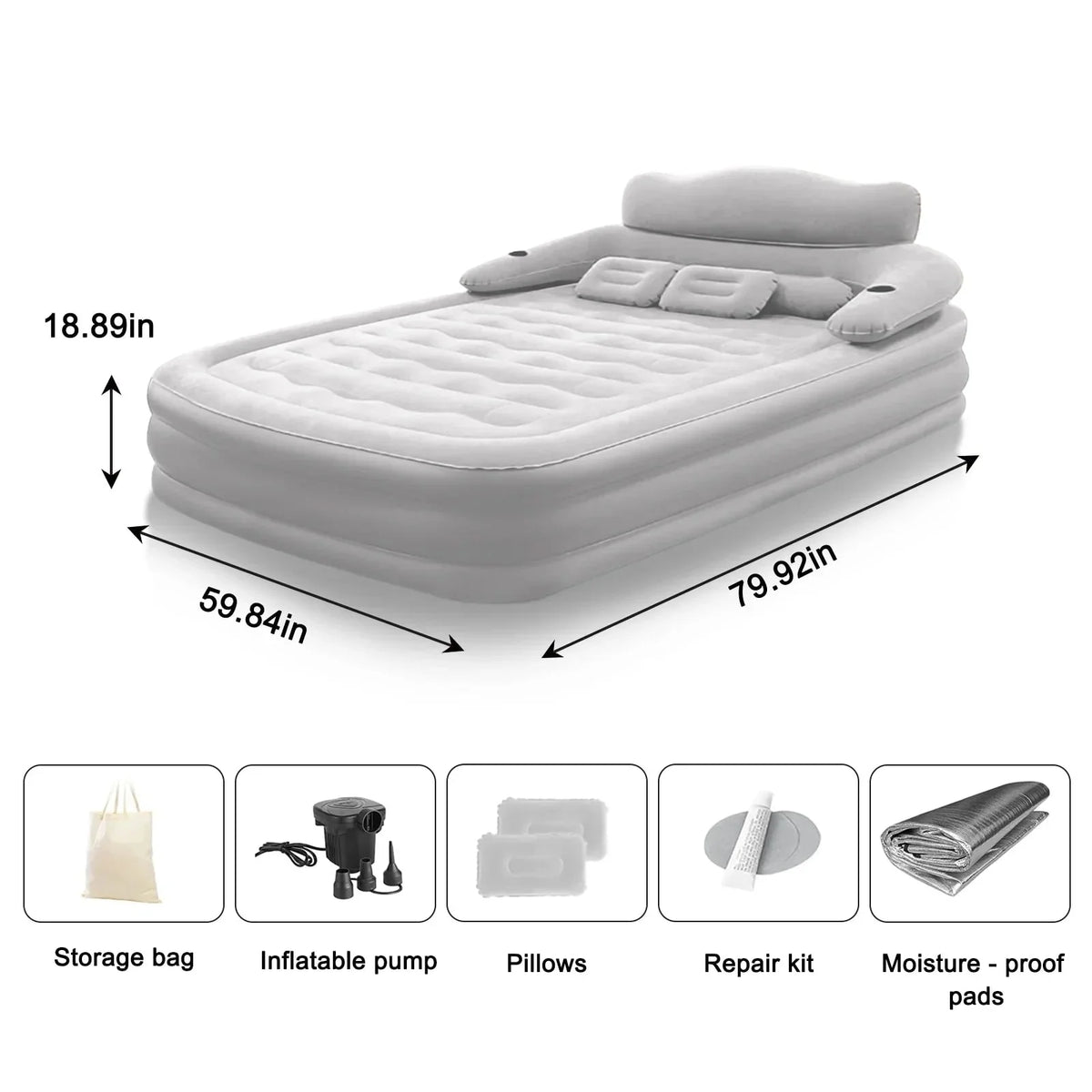 Queen Air Mattress Elevated Backrest & Electric Pump
