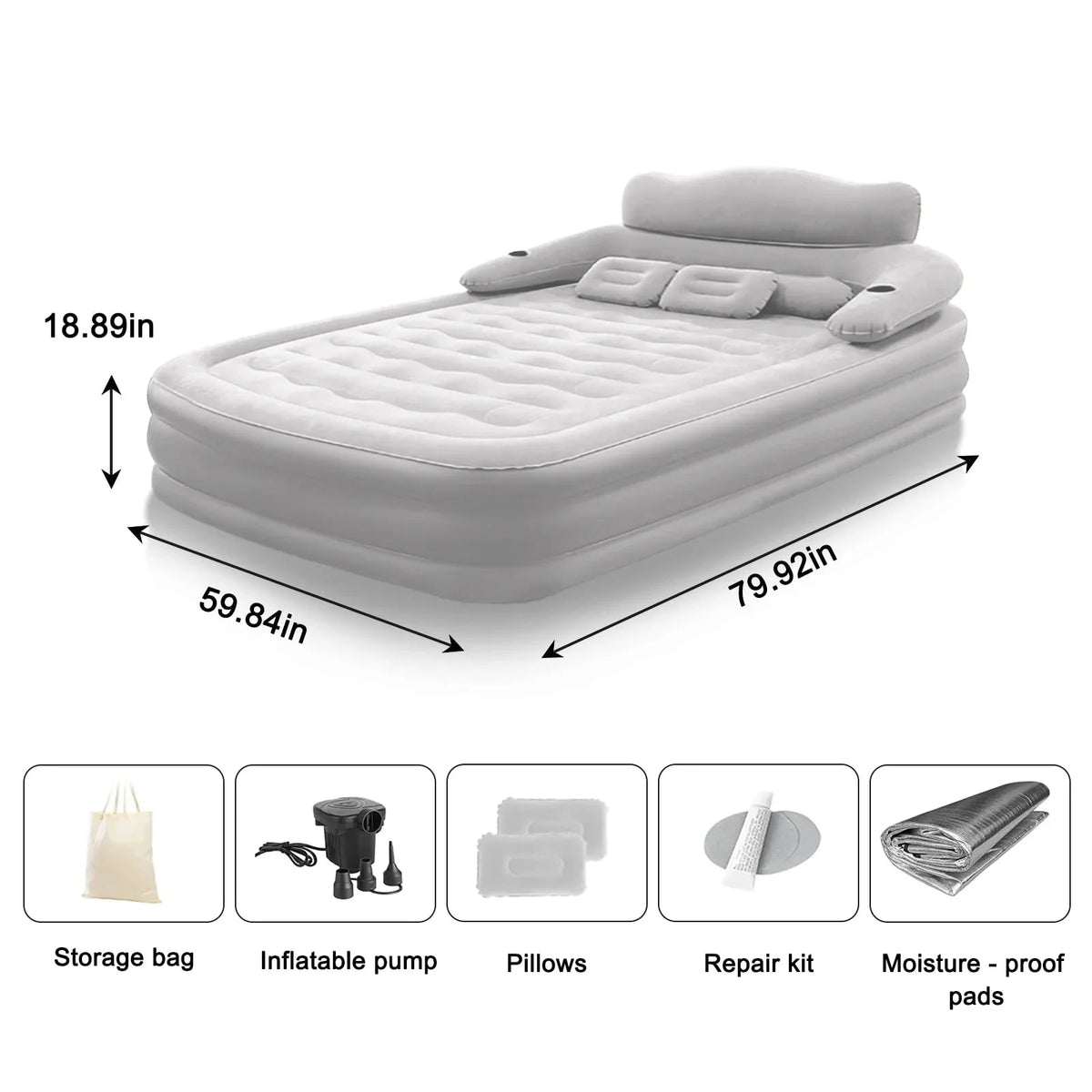 Queen Air Mattress Elevated Backrest & Electric Pump