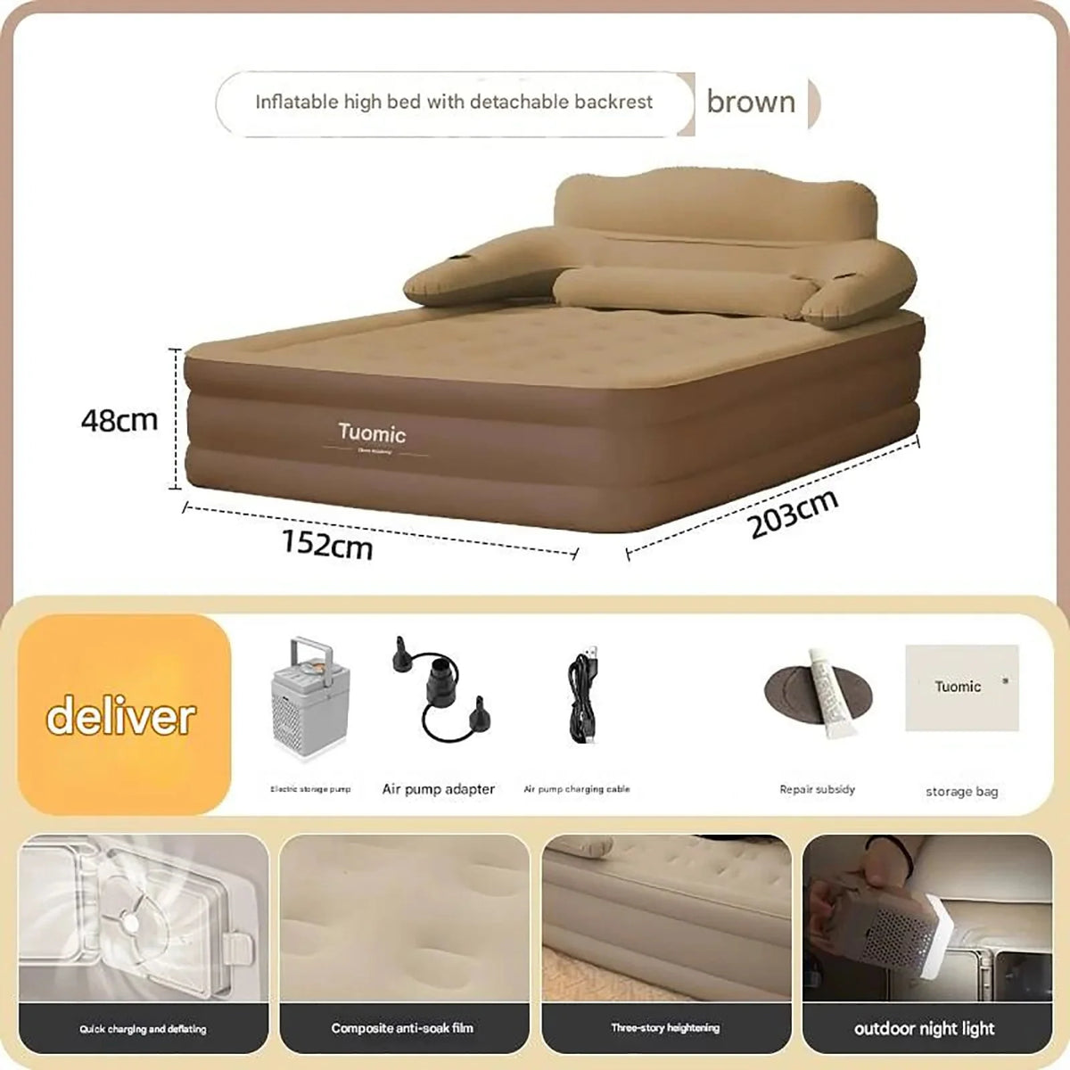 Queen Air Mattress Elevated Backrest & Electric Pump