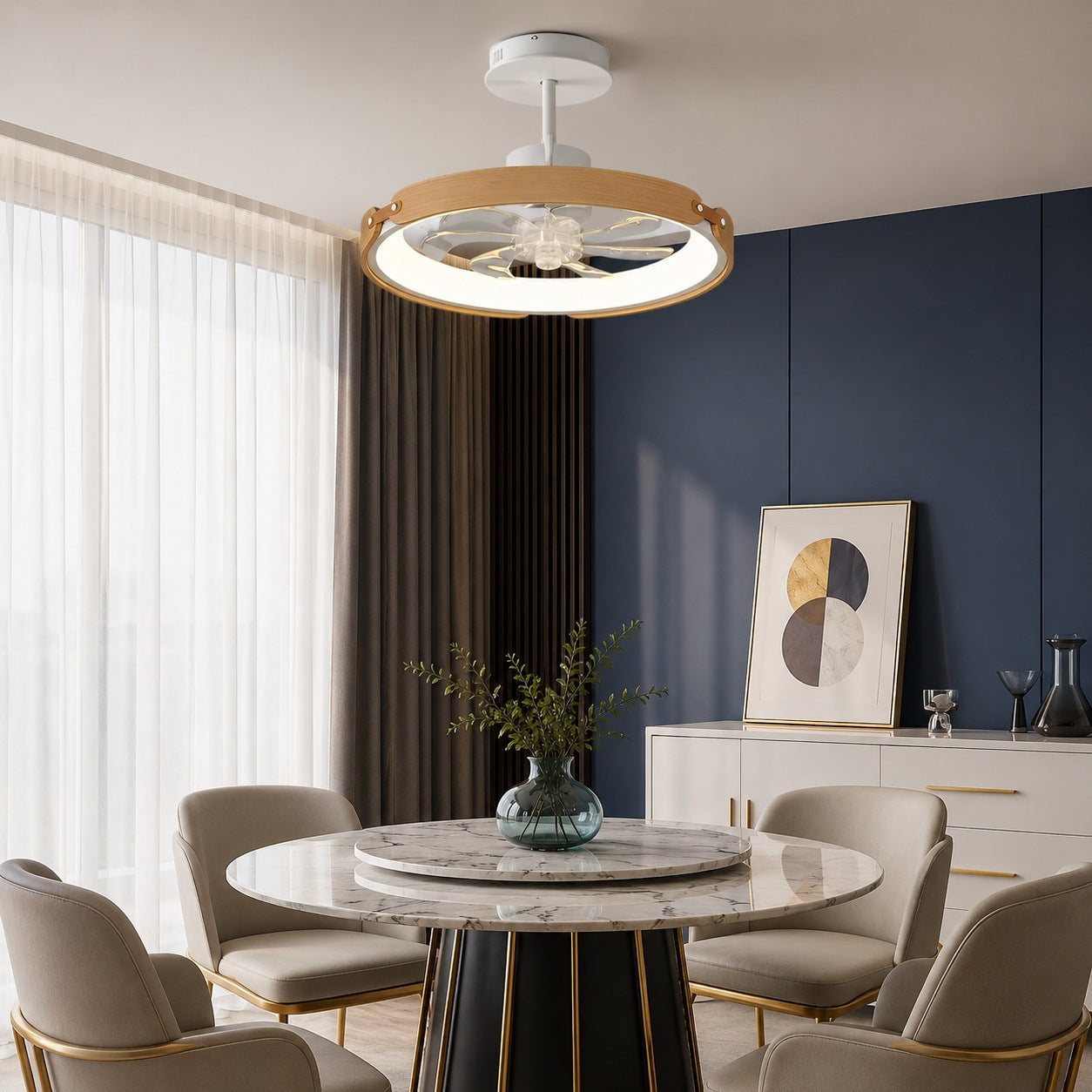 Quiet Bladeless LED App-Controlled Ceiling Fan (3-Step Dimming)