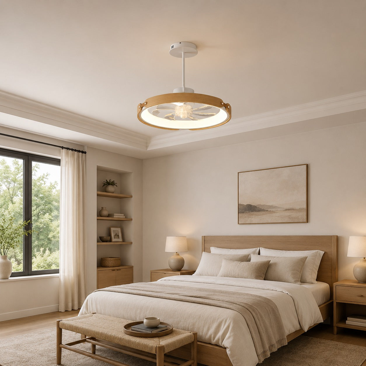Quiet Bladeless LED App-Controlled Ceiling Fan (3-Step Dimming)