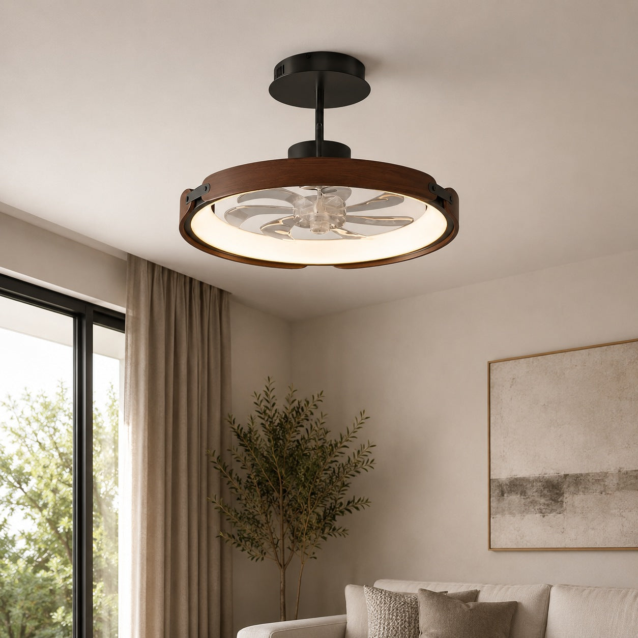 Quiet Bladeless LED App-Controlled Ceiling Fan (3-Step Dimming)