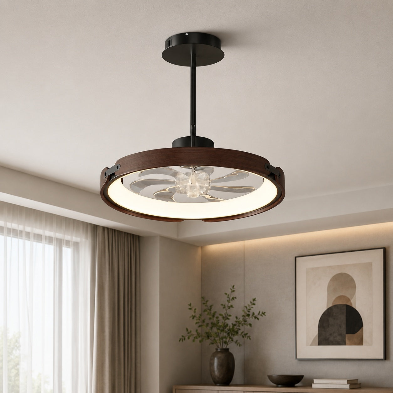 Quiet Bladeless LED App-Controlled Ceiling Fan (3-Step Dimming)
