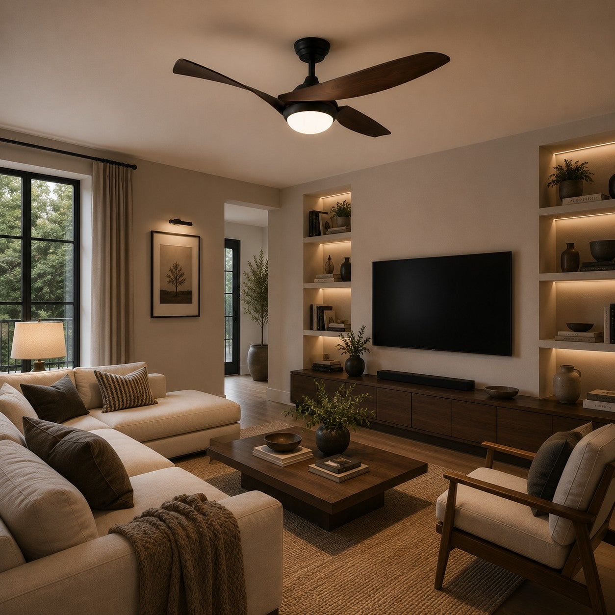 Quiet Energy-Efficient DC Motor & Dimmable LED Ceiling Fan (52 In Flush Mount)