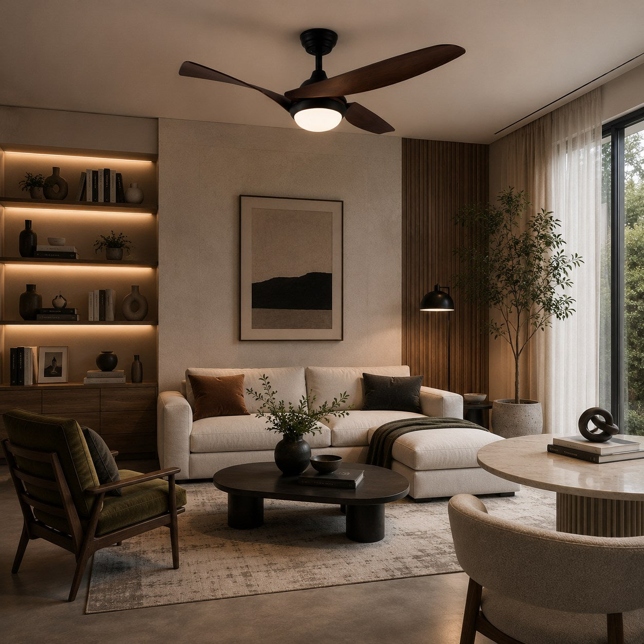 Quiet Energy-Efficient DC Motor & Dimmable LED Ceiling Fan (52 In Flush Mount)