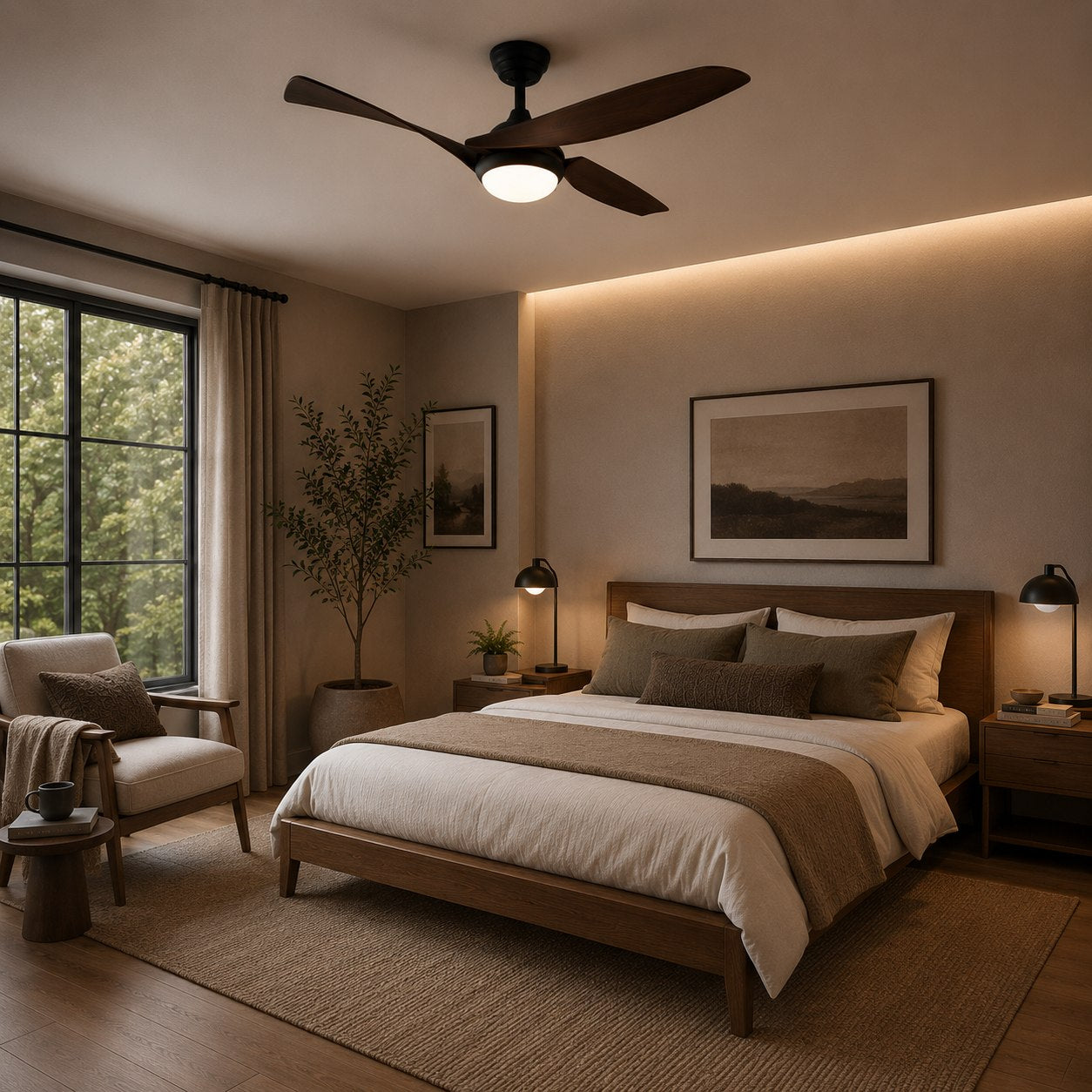 Quiet Energy-Efficient DC Motor & Dimmable LED Ceiling Fan (52 In Flush Mount)
